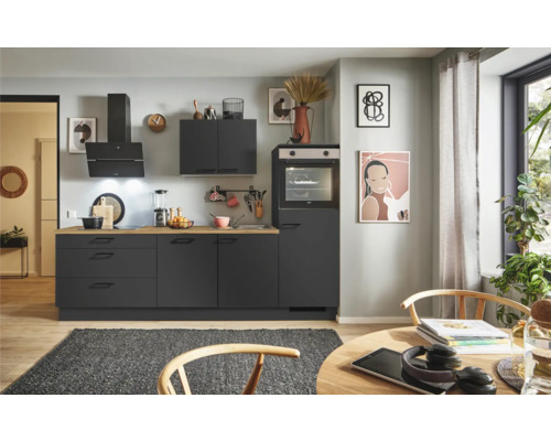 PICCANTE Plus Küchenzeile mit Geräten Sonera 280 cm grafit matt montiert Variante rechts