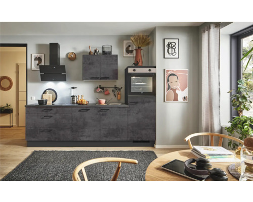 PICCANTE Plus Küchenzeile mit Geräten Casual 280 cm beton grafitgrau matt montiert Variante rechts