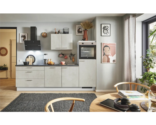 PICCANTE Plus Küchenzeile mit Geräten Casual 260 cm beton weißgrau matt montiert Variante rechts