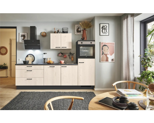 PICCANTE Plus Küchenzeile mit Geräten Casual 280 cm fichte whitewashed matt montiert Variante rechts