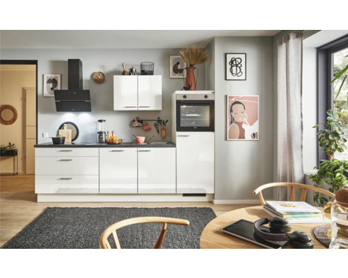 PICCANTE Plus Küchenzeile mit Geräten Pearl 270 cm weiß hochglanz montiert Variante rechts