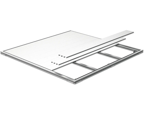 Fondation biohort SmartBase pour armoire à outils taille 190 Construction d''un toit de terrasse en aluminium avec des plaques de polycarbonate.