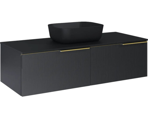 Jungborn Unterschrank NONUS BxHxT 1200 x 318 mm x 453 mm Frontfarbe schwarz matt Waschtischunterschrank mit Aufsatzwaschbecken im Badezimmer