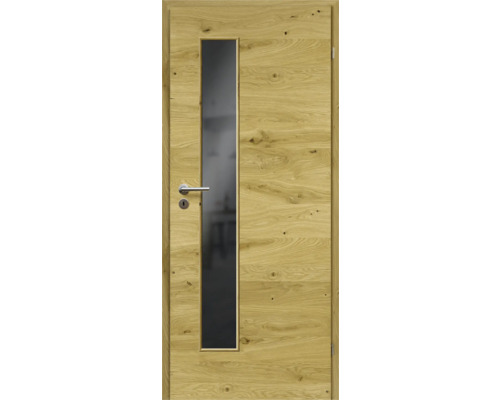 Porte d'intérieur chêne rustique placage transversal 61x198,5 tirant droit MODERN 07 verre gris foncé Porte d'intérieur chêne rustique placage transversal 61x198,5 tirant droit MODERN 07 verre gris foncé