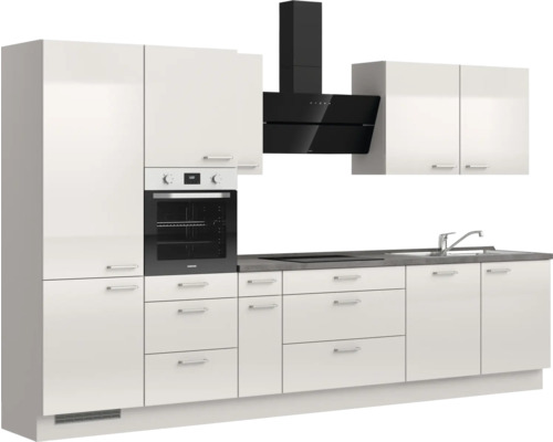 Cuisine complète avec évier, cuisinière, four et hotte aspirante