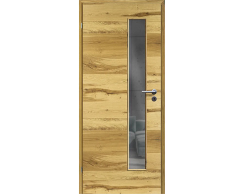 Porte d'intérieur poutre en chêne placage transversal 86x198,5 tirant gauche MODERN 07 verre graphite Porte d'intérieur poutre en chêne placage transversal 86x198,5 tirant gauche MODERN 07 verre graphite