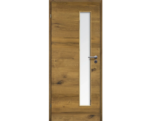 Porte d'intérieur chêne bronze placage transversal 61x198,5 tirant gauche MODERN 07 verre satiné Porte en bois avec insert en verre