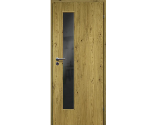 Porte d'intérieur chêne rustique placage droit 86x198,5 tirant droit MODERN 07 verre gris foncé Porte d'intérieur chêne rustique placage droit 86x198,5 tirant droit MODERN 07 verre gris foncé