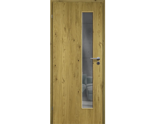Porte d'intérieur chêne rustique placage droit 61x198,5 tirant gauche MODERN 07 verre graphite Porte en bois avec insert en verre