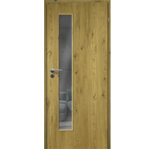 Holztür mit Glaseinsatz und silberfarbener Türklinke