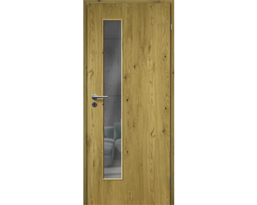 Porte d'intérieur chêne rustique placage droit 98,5x198,5 tirant droit MODERN 07 verre graphite Porte d'intérieur chêne rustique placage droit 98,5x198,5 tirant droit MODERN 07 verre graphite