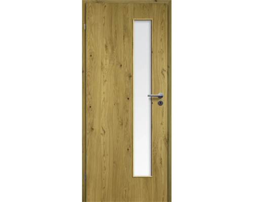 Porte d'intérieur chêne rustique placage droit 98,5x198,5 tirant gauche MODERN 07 verre satiné Porte en bois avec insert en verre, poignée de porte et serrure