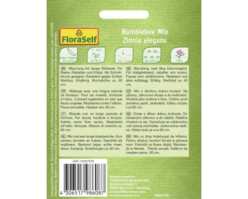 Sachet de graines Bumblebee Mix Zinnia elegans de FloraSelf