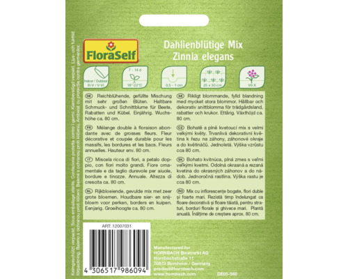 Dahlienblütige Mix Zinnia elegans Emballage de semences