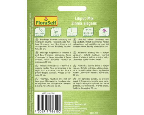 Sachet de graines FloraSelf Liliput Mix Zinnia elegans