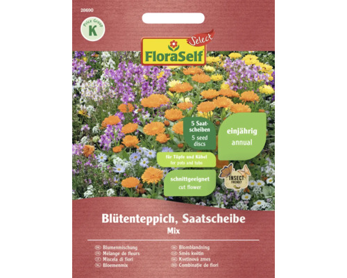Blumenmischung Blütenteppich FloraSelf Select samenfestes Saatgut Blumensamen FloraSelf Blütenteppich Saatscheibe Mix, einjährige Blumenmischung