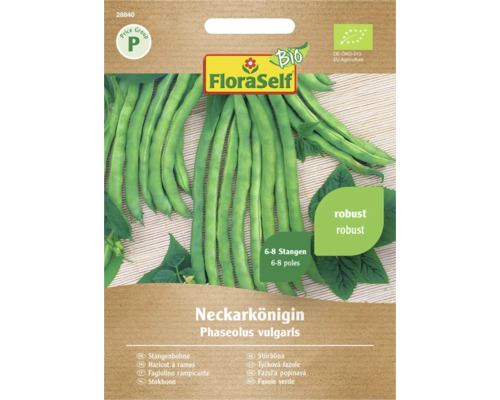 Bio Stangenbohnen Neckarkönigin FloraSelf Bio samenfestes Saatgut Gemüsesamen Samenpackung Stangenbohnen Neckarkönigin