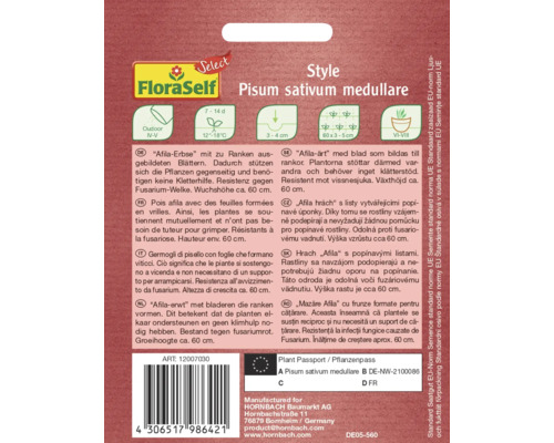 FloraSelf Style Pisum sativum medullare contenu de l''emballage