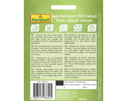 FloraSelf Graines de petite Rheinländerin, Pisum sativum sativum