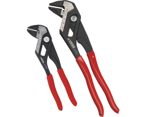 Deux pinces multiprises Virax avec ouverture réglable et poignées rouges
