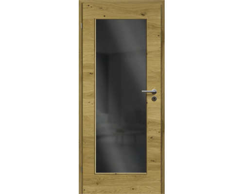 Porte d'intérieur chêne rustique placage transversal 98,5x198,5 tirant gauche MODERN 08 verre gris foncé Porte d'intérieur chêne rustique placage transversal 98,5x198,5 tirant gauche MODERN 08 verre gris foncé