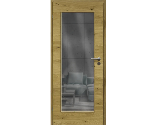 Porte d'intérieur chêne rustique placage transversal 86x198,5 tirant gauche MODERN 08 verre graphite Porte d'intérieur chêne rustique placage transversal 86x198,5 tirant gauche MODERN 08 verre graphite