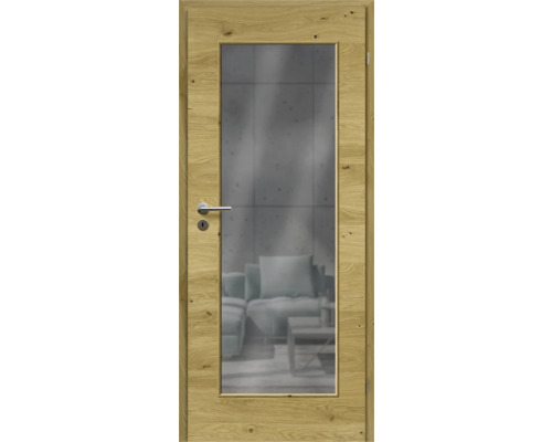 Porte d'intérieur chêne rustique placage transversal 98,5x198,5 tirant droit MODERN 08 verre graphite Porte d'intérieur chêne rustique placage transversal 98,5x198,5 tirant droit MODERN 08 verre graphite