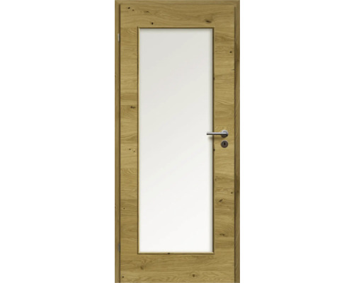 Porte d'intérieur chêne rustique placage transversal 86x198,5 tirant gauche MODERN 08 verre satiné Porte d'intérieur chêne rustique placage transversal 86x198,5 tirant gauche MODERN 08 verre satiné