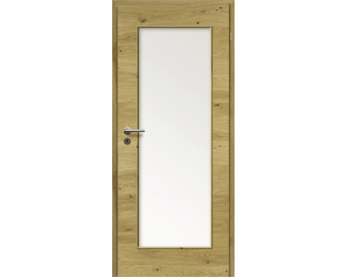 Porte d'intérieur chêne rustique placage transversal 86x198,5 tirant droit MODERN 08 verre satiné Porte d'intérieur chêne rustique placage transversal 86x198,5 tirant droit MODERN 08 verre satiné