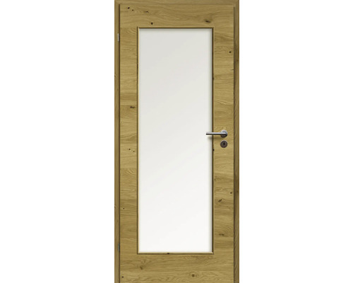 Porte d'intérieur chêne rustique placage transversal 98,5x198,5 tirant gauche MODERN 08 verre satiné Porte d'intérieur chêne rustique placage transversal 98,5x198,5 tirant gauche MODERN 08 verre satiné