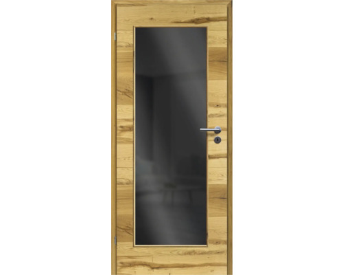 Porte d'intérieur poutre en chêne placage transversal 86x198,5 tirant gauche MODERN 08 verre gris foncé Porte d'intérieur poutre en chêne placage transversal 86x198,5 tirant gauche MODERN 08 verre gris foncé