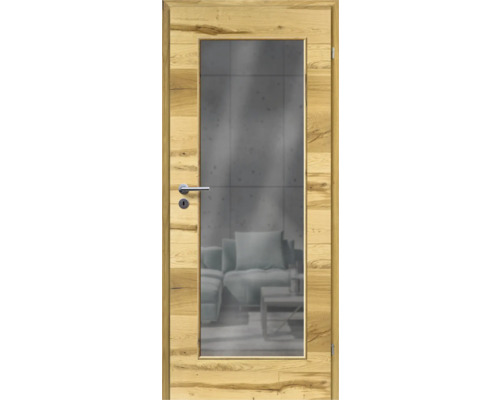 Porte d'intérieur poutre en chêne placage transversal 61x198,5 tirant droit MODERN 08 verre graphite Porte d'intérieur poutre en chêne placage transversal 61x198,5 tirant droit MODERN 08 verre graphite