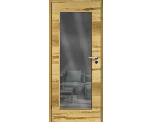 Porte d'intérieur poutre en chêne placage transversal 86x198,5 tirant gauche MODERN 08 verre graphite Porte d'intérieur poutre en chêne placage transversal 86x198,5 tirant gauche MODERN 08 verre graphite