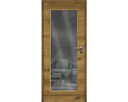 Porte d'intérieur chêne bronze placage transversal 61x198,5 tirant gauche MODERN 08 verre graphite Porte en bois avec insert en verre et poignée de porte