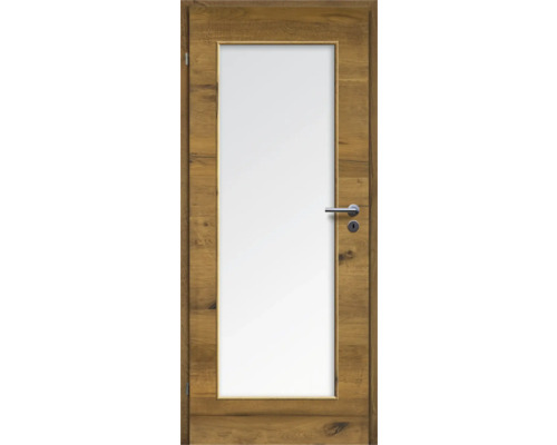 Porte d'intérieur chêne bronze placage transversal 61x198,5 tirant gauche MODERN 08 verre satiné Porte en bois avec insert en verre