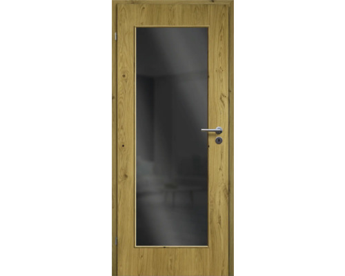 Porte d'intérieur chêne rustique placage droit 61x198,5 tirant gauche MODERN 08 verre gris foncé Porte d'intérieur chêne rustique placage droit 61x198,5 tirant gauche MODERN 08 verre gris foncé