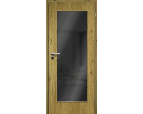 Porte d'intérieur chêne rustique placage droit 86x198,5 tirant droit MODERN 08 verre gris foncé Porte d'intérieur chêne rustique placage droit 86x198,5 tirant droit MODERN 08 verre gris foncé