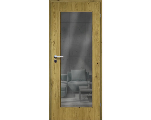 Porte d'intérieur chêne rustique placage droit 61x198,5 tirant droit MODERN 08 verre graphite Porte d'intérieur chêne rustique placage droit 61x198,5 tirant droit MODERN 08 verre graphite