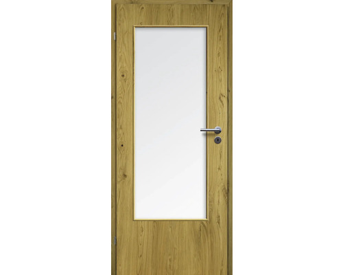 Porte d'intérieur chêne rustique placage droit 61x198,5 tirant gauche MODERN 08 verre satiné Porte en bois avec insert en verre