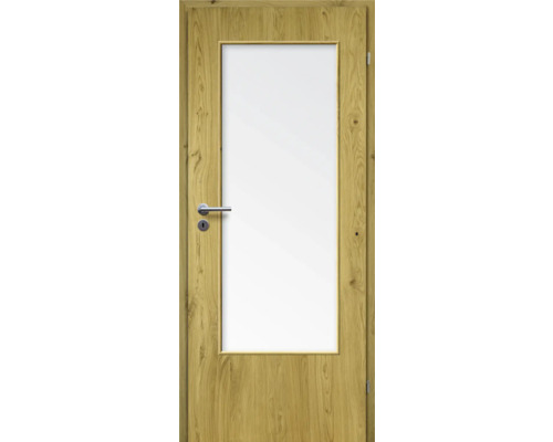 Porte d'intérieur chêne rustique placage droit 73,5x198,5 tirant droit MODERN 08 verre satiné Porte en bois avec insert en verre et poignée de porte