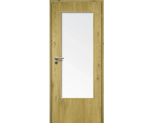 Porte d'intérieur chêne rustique placage droit 86x198,5 tirant droit MODERN 08 verre satiné Porte d'intérieur chêne rustique placage droit 86x198,5 tirant droit MODERN 08 verre satiné