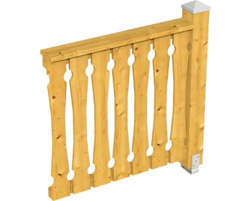 Balustrade coffrage de balcon SKAN HOLZ pavillon 4 angles 108 cm chêne clair Panneau de clôture en bois avec poteaux et barreaux galbés