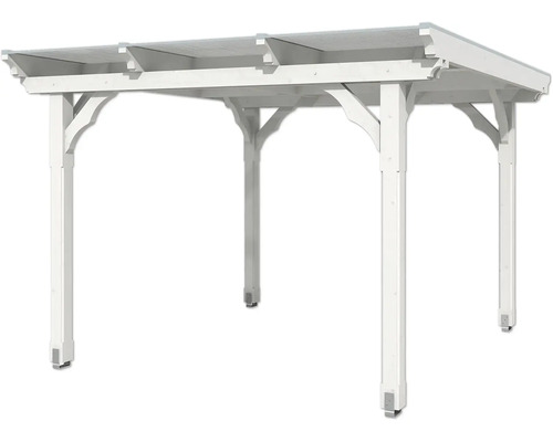 Weißer Holzpavillon mit Überdachung