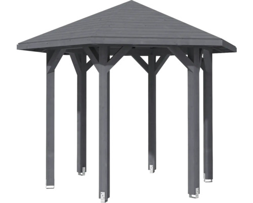 Holzpavillon mit sechseckiger Form und Spitzdach