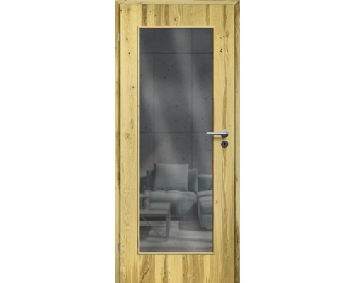 Porte d'intérieur poutre en chêne placage droit 61x198,5 tirant gauche MODERN 08 verre graphite