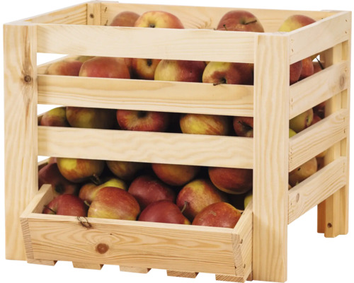 Caisse en bois remplie de pommes pour le stockage des pommes.