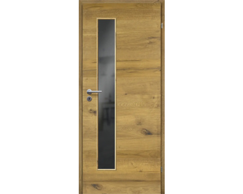 Porte d'intérieur chêne bronze placage transversal 61x198,5 tirant droit MODERN 07 verre gris foncé Porte d'intérieur chêne bronze placage transversal 61x198,5 tirant droit MODERN 07 verre gris foncé