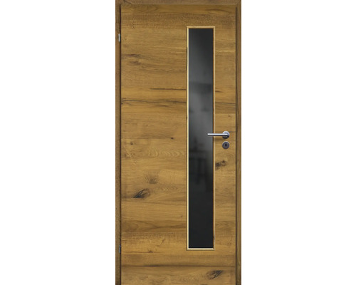 Porte d'intérieur chêne bronze placage transversal 73,5x198,5 tirant gauche MODERN 07 verre gris foncé Porte d'intérieur chêne bronze placage transversal 73,5x198,5 tirant gauche MODERN 07 verre gris foncé