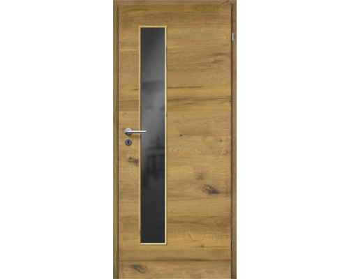 Porte d'intérieur chêne bronze placage transversal 86x198,5 tirant droit MODERN 07 verre gris foncé Porte d'intérieur chêne bronze placage transversal 86x198,5 tirant droit MODERN 07 verre gris foncé