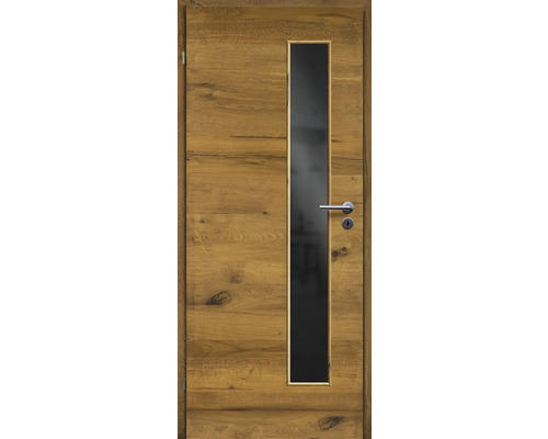 Porte d'intérieur chêne bronze placage transversal 98,5x198,5 tirant gauche MODERN 07 verre gris foncé Porte d'intérieur chêne bronze placage transversal 98,5x198,5 tirant gauche MODERN 07 verre gris foncé